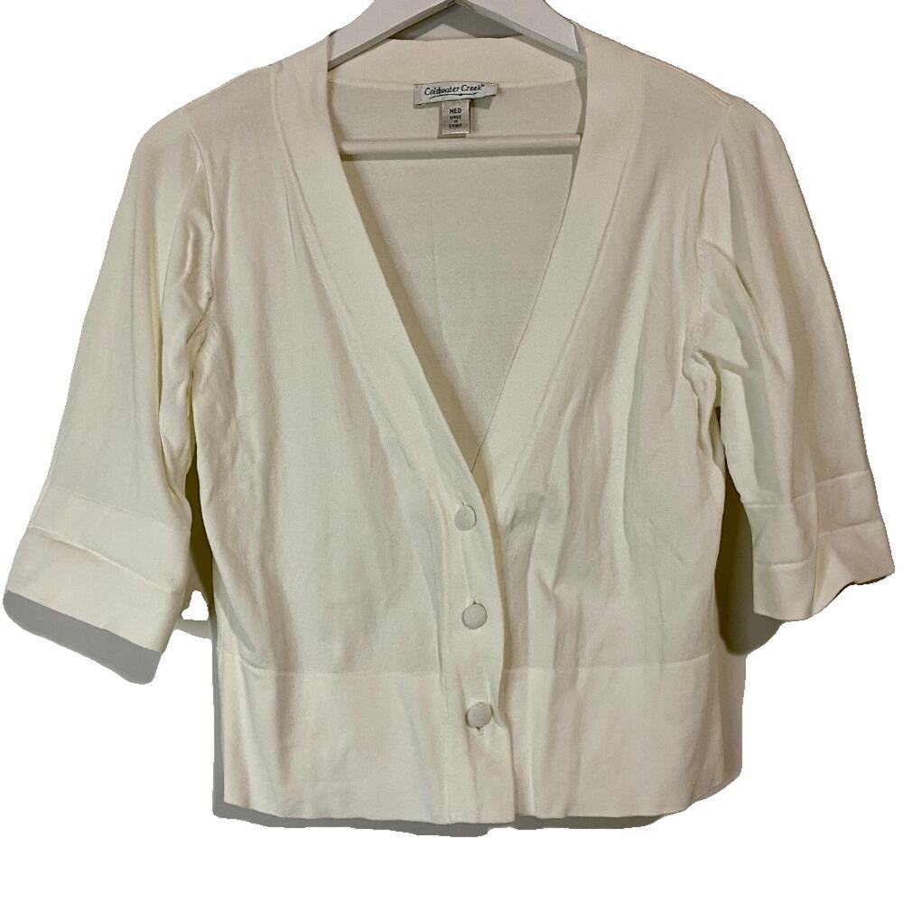 Coldwater Creek Women’s Half Sleeve Button Cardigan Top White Size Medium EUC